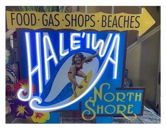 Haleiwa Hawaii LED Sign: Vintage Style Home Decor Light