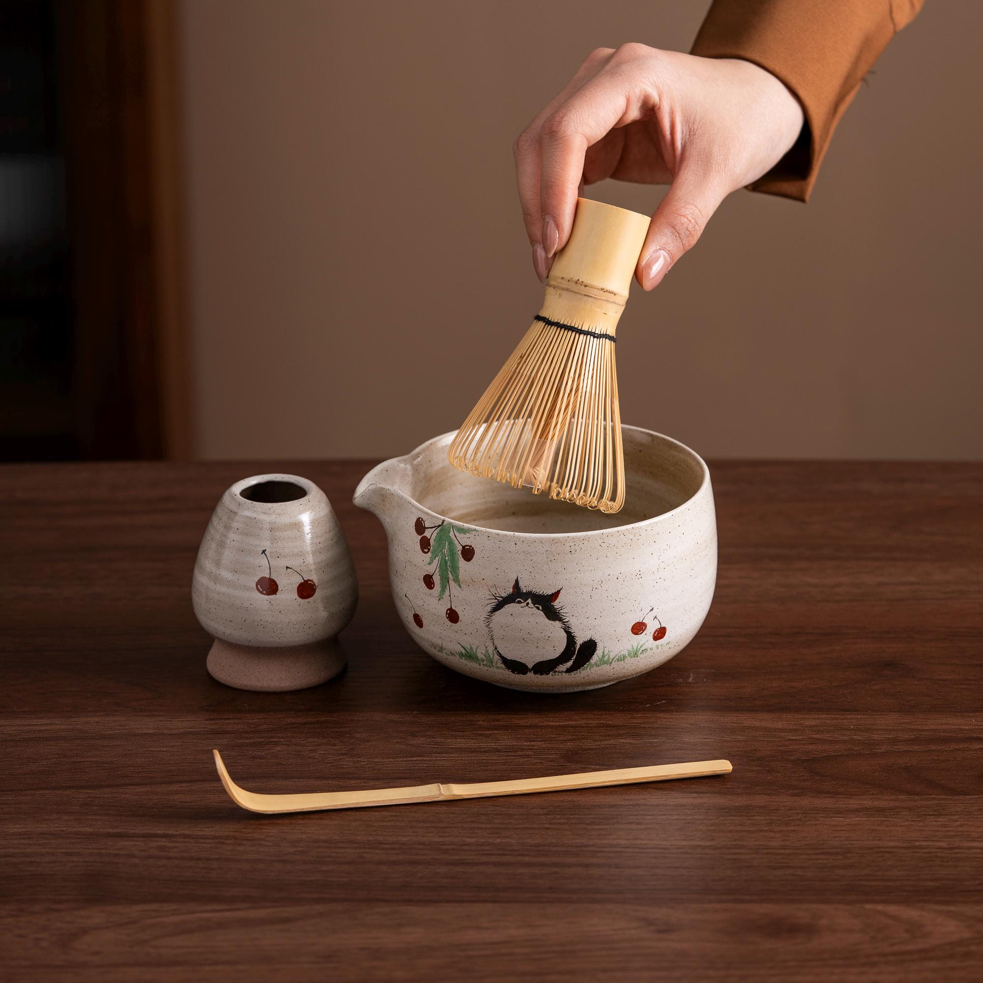 手描きの猫の陶器製抹茶碗セット、日本の茶道 - Etsy 日本