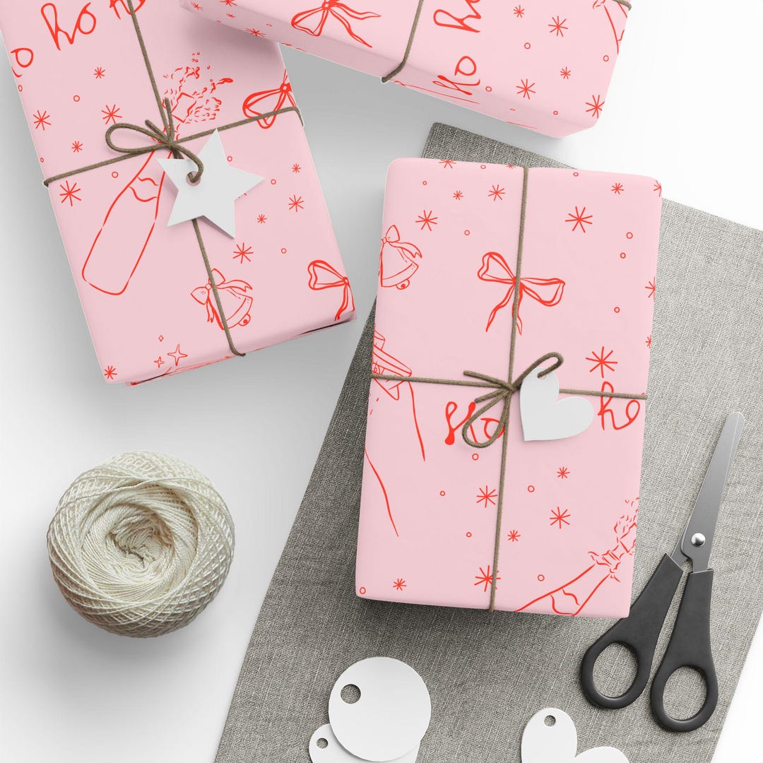 Champagne Toast Wrapping Paper, Christmas Gift Wrap, Festive Pink and ...