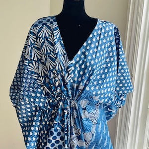 Floral Block Print Baumwolle Kaftan, Kleider für Frauen, Strand Cover Up, Lounge und Nachtwäsche, Maxikleid für Frauen, ethnische Kaftans Sommerkleid