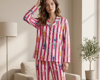 Lobster Block Print Cotton Pajama Set, Indian Floral Nightwear, Handmade Shirt Pajama Set, Girlfriend's Gift, Bridesmaid Cotton Pajama Set