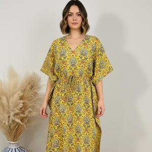 winter muumuu dresses Midnight Bloom Muumuu Dress with Brown Leaf Print and Black Collar / M