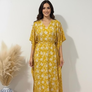 Handblock Gedruckter Baumwoll Kaftan, Boho Lounge Kleid, Baumwolle Langer Kaftan, Strand Vertuschung, Nachtwäsche, Urlaubskleidung, Thanksgiving Geschenk