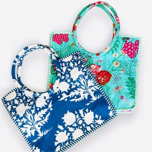 Bolso tote acolchado con estampado indio, bolso de mano con doble asa, regalo para mamá, bolsos y carteras con asa superior, bolsos indios para mujer, cartera con estampado de bloques