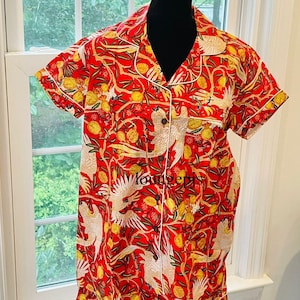 Tropical Pajamas, Bridal Shower Gift, Bridesmaid Pajamas, Hand Block Print Pjs, Indian Cotton Pyjamas, Short Sleeve Summer Pajamas, Gift