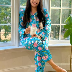 Hand Block Print Cotton Pajama Set: Indian Women&#39;s PJs