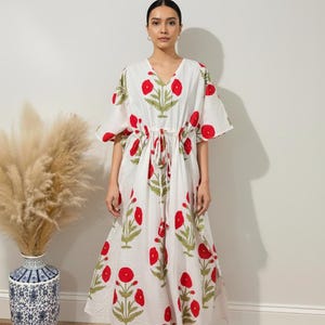 Hand Block Print Kaftan, Soft Cotton Dress, Hand Block Print Caftan Gown, Apparel Clothing Summer Night Wear, Women Dress Cotton Long Kaftan