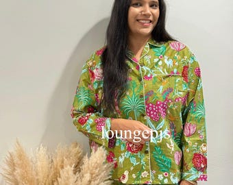 Hand Block Print Cotton Pajama Set: Long Sleeve Loungewear