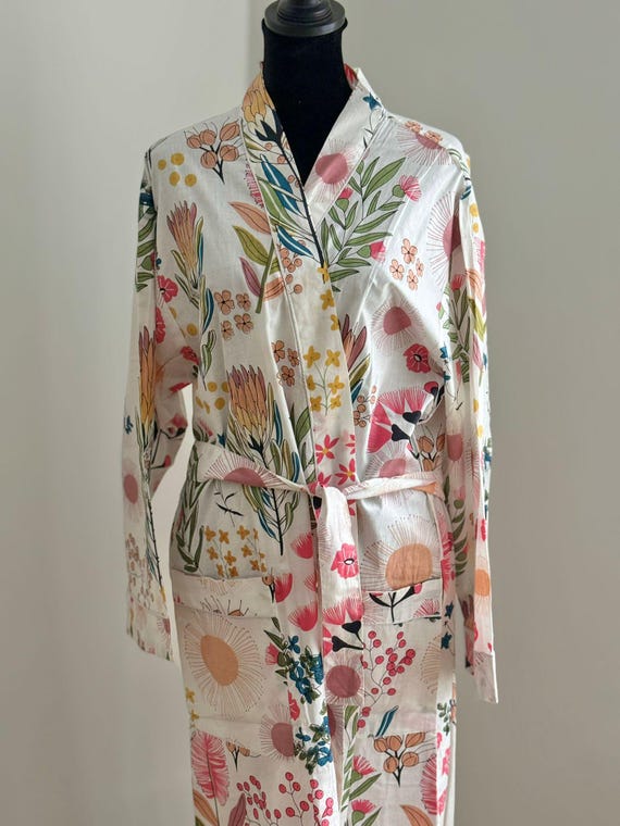 amraniss Kimono Robe, Cotton Womens Robes, Bath Robe, Dressing Gown, Block Print Robe, Winter Style, Lounge Sleepwear, Holiday Gift for Grandparent