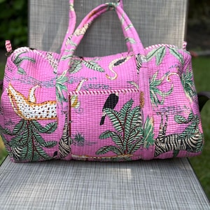 Large Cotton Duffle Bags Blockprint Quilted Fabric Weekender Bags For Women Holiday Gifts Handmade Colorful Travel Overnight Bags Gift Her
