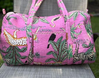 Large Cotton Duffle Bags Blockprint Quilted Fabric Weekender Bags For Women Holiday Gifts Handmade Colorful Travel Overnight Bags Gift Her
