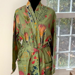 Hand Block Printed Cotton Robe for Women, Kimono Robe, Floral Print Lounge and Sleepwear, Christmas Gift for Her, Winter Style, Plus Size