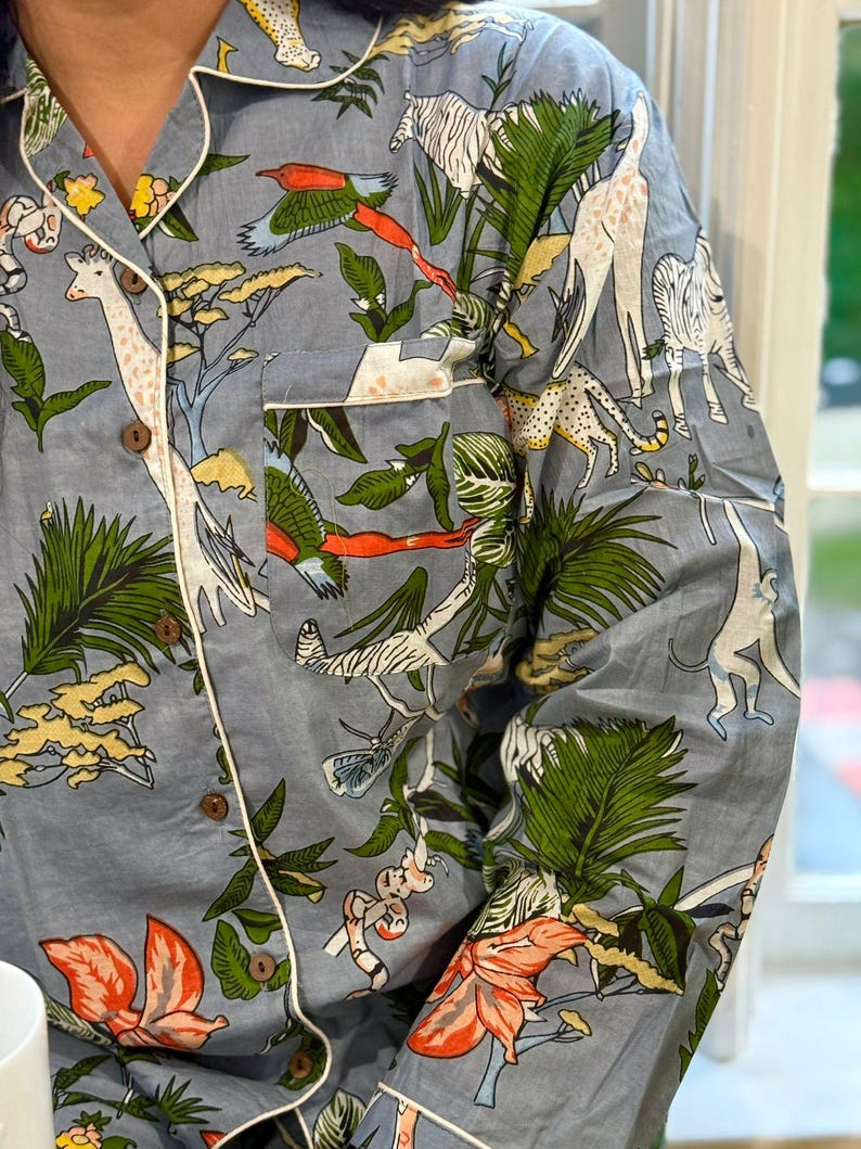 Hand Block Print Cotton Pajama Set, Indian Lounge And Sleepwear, Unique Gift For Her, Christmas Pajamas, Winter Style Gifts, Holiday Pyjamas image 10
