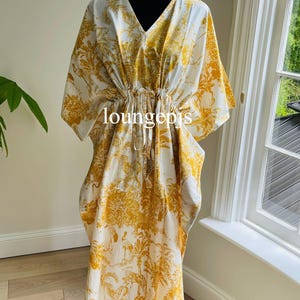Hand Block Printed Cotton Kaftan: Floral Maxi Lounge Dress