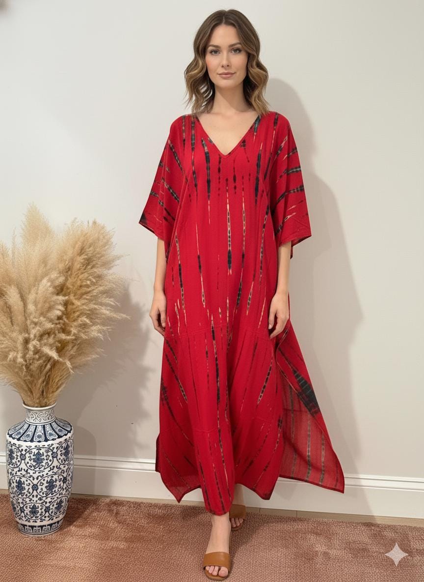 strapless open back dress Red Tie Dye Hanky Hem Midi T-Shirt Dress main image 1