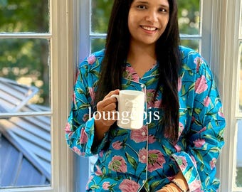 Hand Block Print Cotton Pajama Set: Women&#39;s Lounge Sleepwear