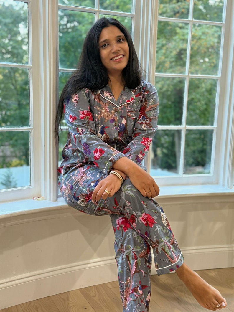 Hand Block Print Cotton Pajama Set, Indian Lounge And Sleepwear, Unique Gift For Her, Christmas Pajamas, Winter Style Gifts, Holiday Pyjamas image 19