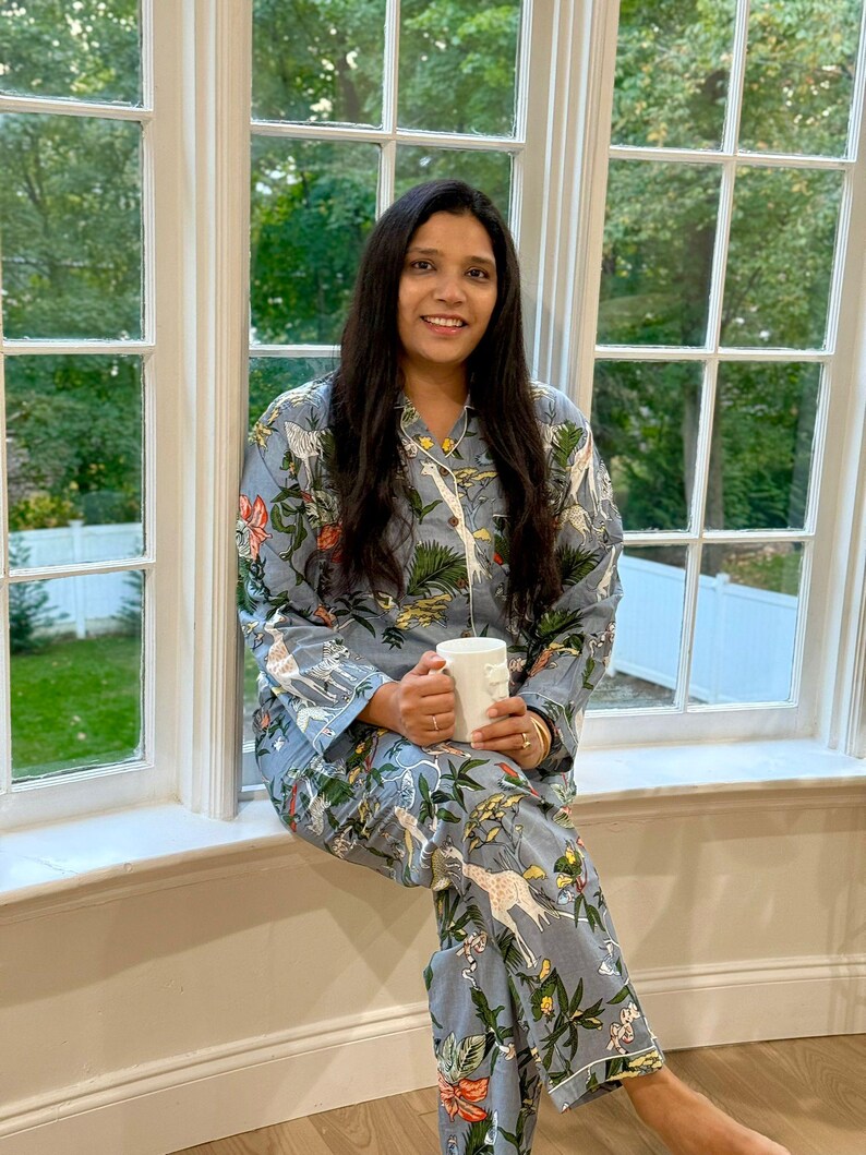 Hand Block Print Cotton Pajama Set, Indian Lounge And Sleepwear, Unique Gift For Her, Christmas Pajamas, Winter Style Gifts, Holiday Pyjamas image 9