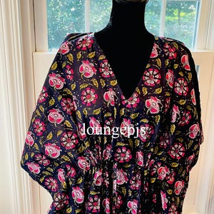 Hand Block Print Kaftans For Women, Resort Dress, Cruise Wear, Tropical Vacation Dress, Swim Coverups, Womens Clothing Dresses, Lounge Dress