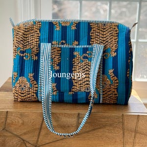 Bolsos de fin de semana para mujer, bolso de lona acolchado, bolsos y carteras grandes con parches de algodón, accesorio de regalo, bolso de viaje con estampado de bloques, bolso de noche