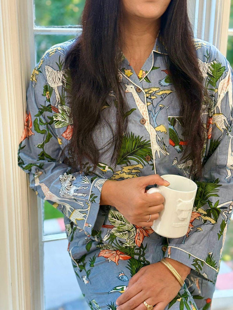 Hand Block Print Cotton Pajama Set, Indian Lounge And Sleepwear, Unique Gift For Her, Christmas Pajamas, Winter Style Gifts, Holiday Pyjamas image 12
