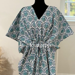 Hand Block Printed Cotton Kaftan: Bohemian Beach Cover-Up