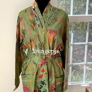 Handblock Print Cotton Kimono Robe: Lightweight Indian Lounge Wear