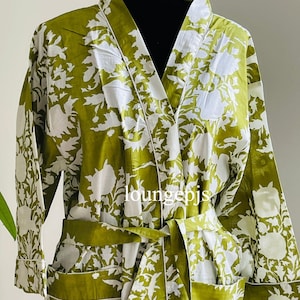 Handblock Print Cotton Kimono Robe: Lightweight Beach Cover-Up