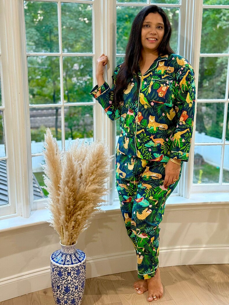 Hand Block Print Cotton Pajama Set, Indian Lounge And Sleepwear, Unique Gift For Her, Christmas Pajamas, Winter Style Gifts, Holiday Pyjamas image 8