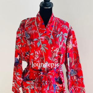 Red Kimono Robe, Women Dressing Gown, Bridesmaid Plus Kimono, Bridal Shower Robe, Gift For Her, Long Kimono Robe, Cotton Kimono For Women