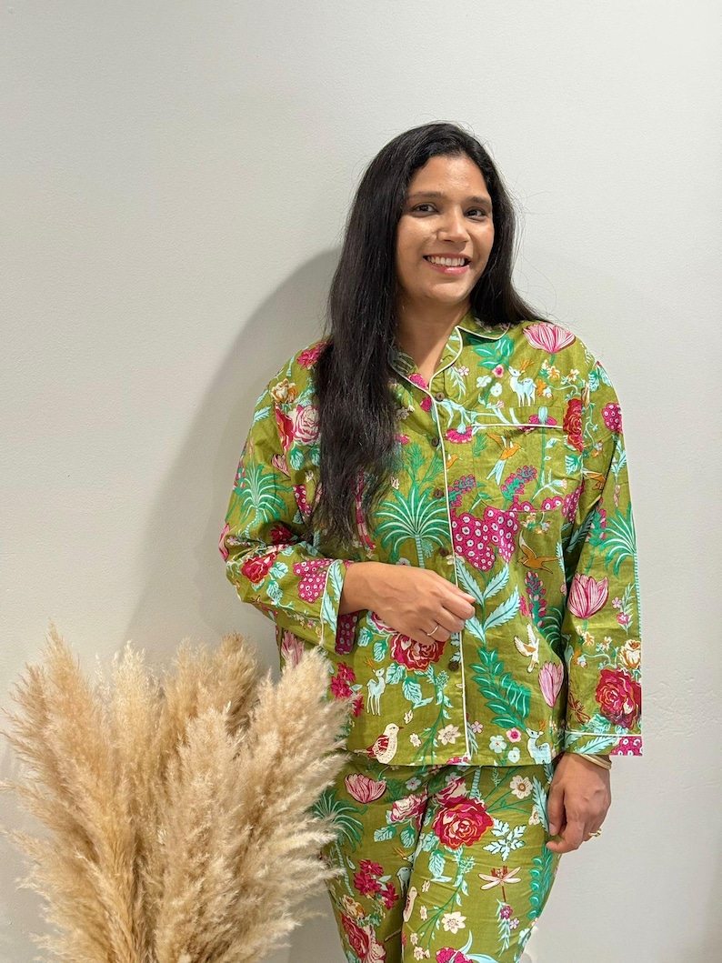 Hand Block Print Cotton Pajama Set, Indian Lounge And Sleepwear, Unique Gift For Her, Christmas Pajamas, Winter Style Gifts, Holiday Pyjamas 1 Pattern