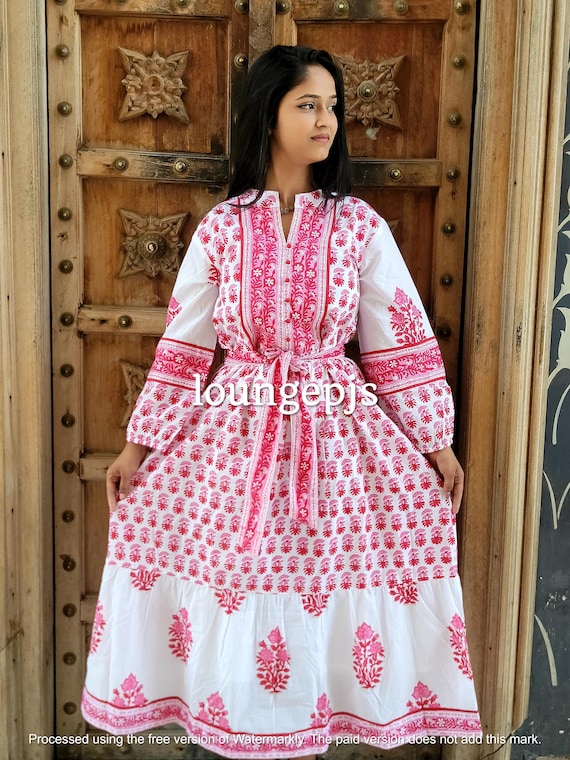 Hand Block Print Cotton Dress, Indian Dress For Women, Midi Fall Fashion Dress, Cotton Floral Evening Dress, Womens Clothing,Fall Style Gift Hand Block Print Cotton Dress, Indian Dress For Women, Midi Fall Fashion Dress, Cotton Floral Evening Dress, Womens Clothing,Fall Style Gift