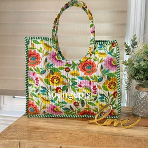 Bolsos de mano florales, accesorios para regalar a mamá, bolso de mano primaveral, bolso indio con asa superior, bolsos y carteras de algodón, regalo de cumpleaños para ella.