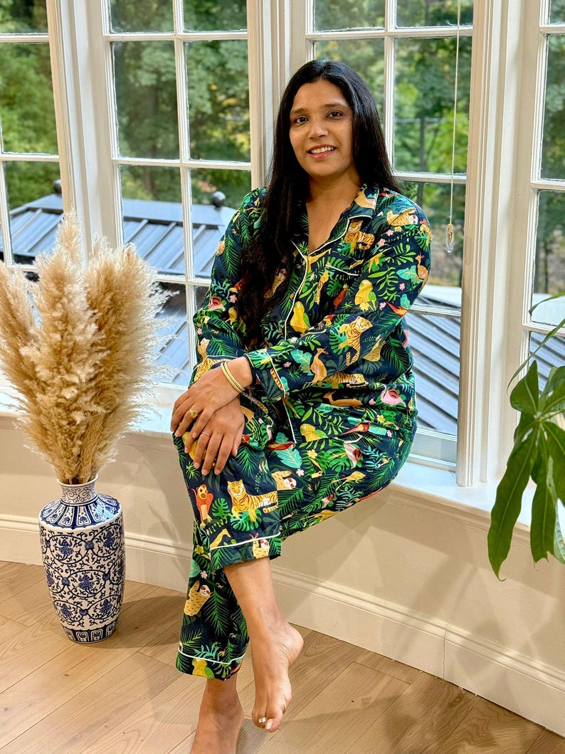 Hand Block Print Cotton Pajama Set, Indian Lounge And Sleepwear, Unique Gift For Her, Christmas Pajamas, Winter Style Gifts, Holiday Pyjamas image 6