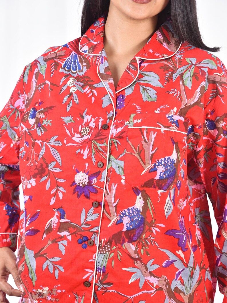 Hand Block Print Cotton Pajama Set, Indian Lounge And Sleepwear, Unique Gift For Her, Christmas Pajamas, Winter Style Gifts, Holiday Pyjamas image 14