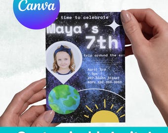Plantilla de invitación para fiesta de cumpleaños del espacio exterior para Canva