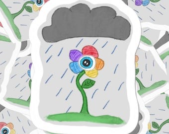 Vigilante bajo la lluvia - Pegatina de flor de globo ocular