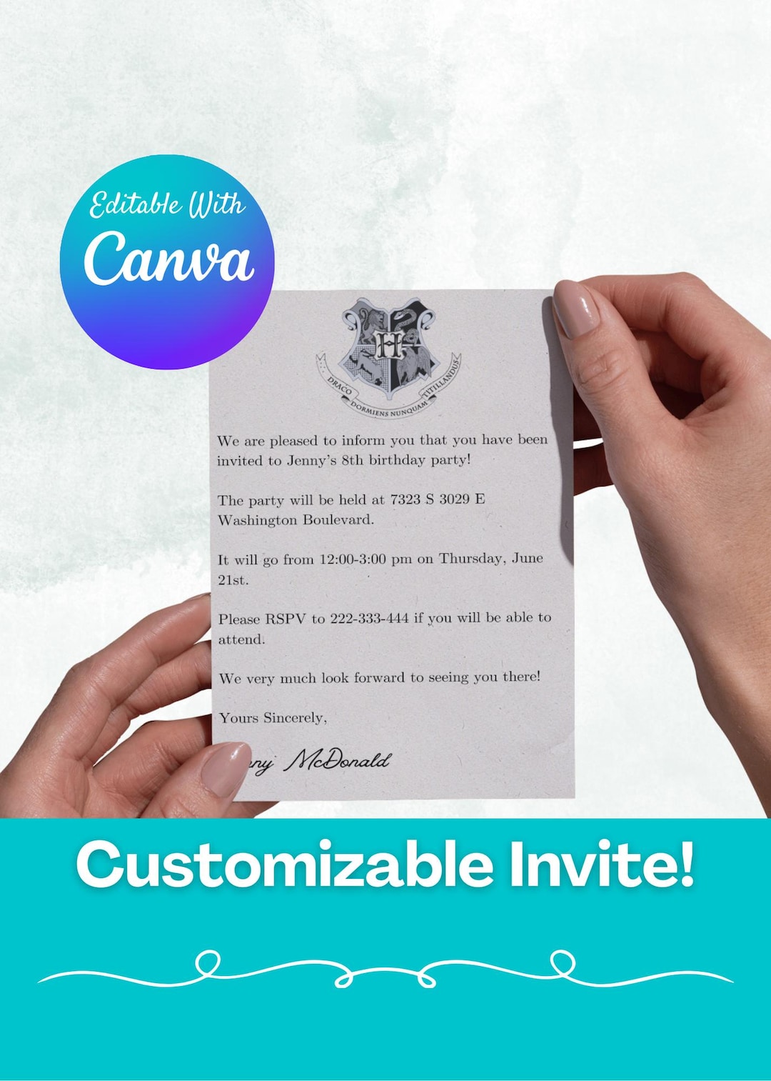 Hogwarts Acceptance Letter Birthday Party Invitation Template for Canva