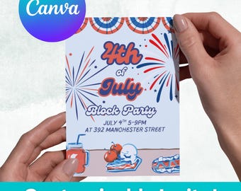 Plantilla de invitación para fiesta vecinal del 4 de julio en Canva
