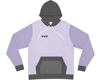 Sudadera con capucha morada y gris con corazones (basada en Astra Ray VRM)