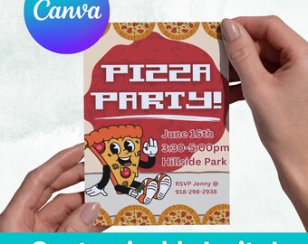 Plantilla de invitación para fiesta de pizza en Canva
