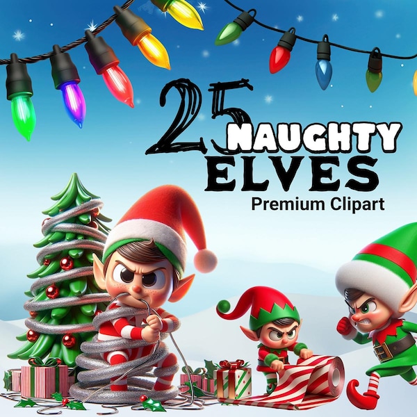 25 Naughty Christmas Elves Clipart Pack - 300 DPI High-Resolution Transparent PNGs for Holiday Crafts, Stickers, and Digital Designs