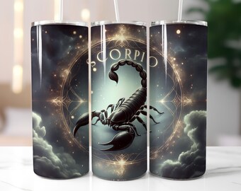 Scorpio Zodiac Horoscope 20oz skinny tumbler wrap design, sublimation png, digital download, Scorpio Design, tumbler wrap PNG digital design