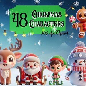 Christmas Characters Clipart Pack: High-Res Festive Transparent PNGs for Holiday Crafts, Cards, Stickers, Scrapbooking & Digital Designs