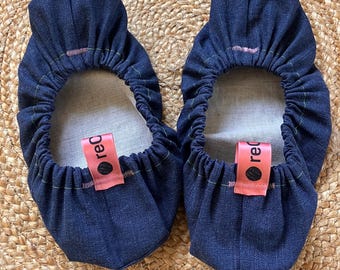 Reusable Shoe Covers Washable Handmade in Sweden Upcycled Denim Fabric (Darker Blue)