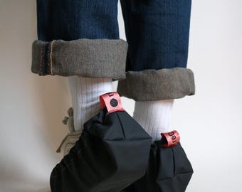 Reusable Shoe Covers Washable Handmade in Sweden Upcycled Waterproof Anti-Slip Fabric (Black)