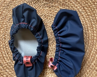 Reusable Shoe Covers Washable Handmade in Sweden Upcycled Waterproof Anti-Slip Fabric (Navy Blue)
