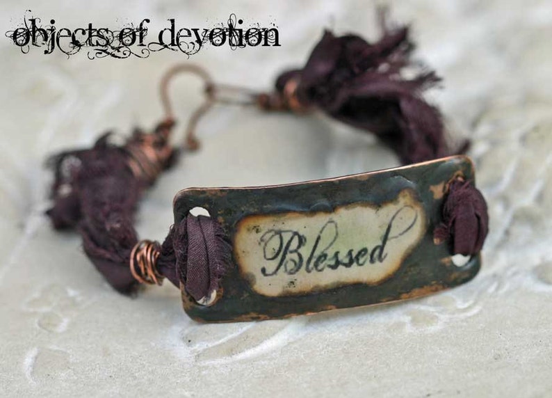 Blessed Bracelet Words to Live by Copper & Silk Ribbon Etsy