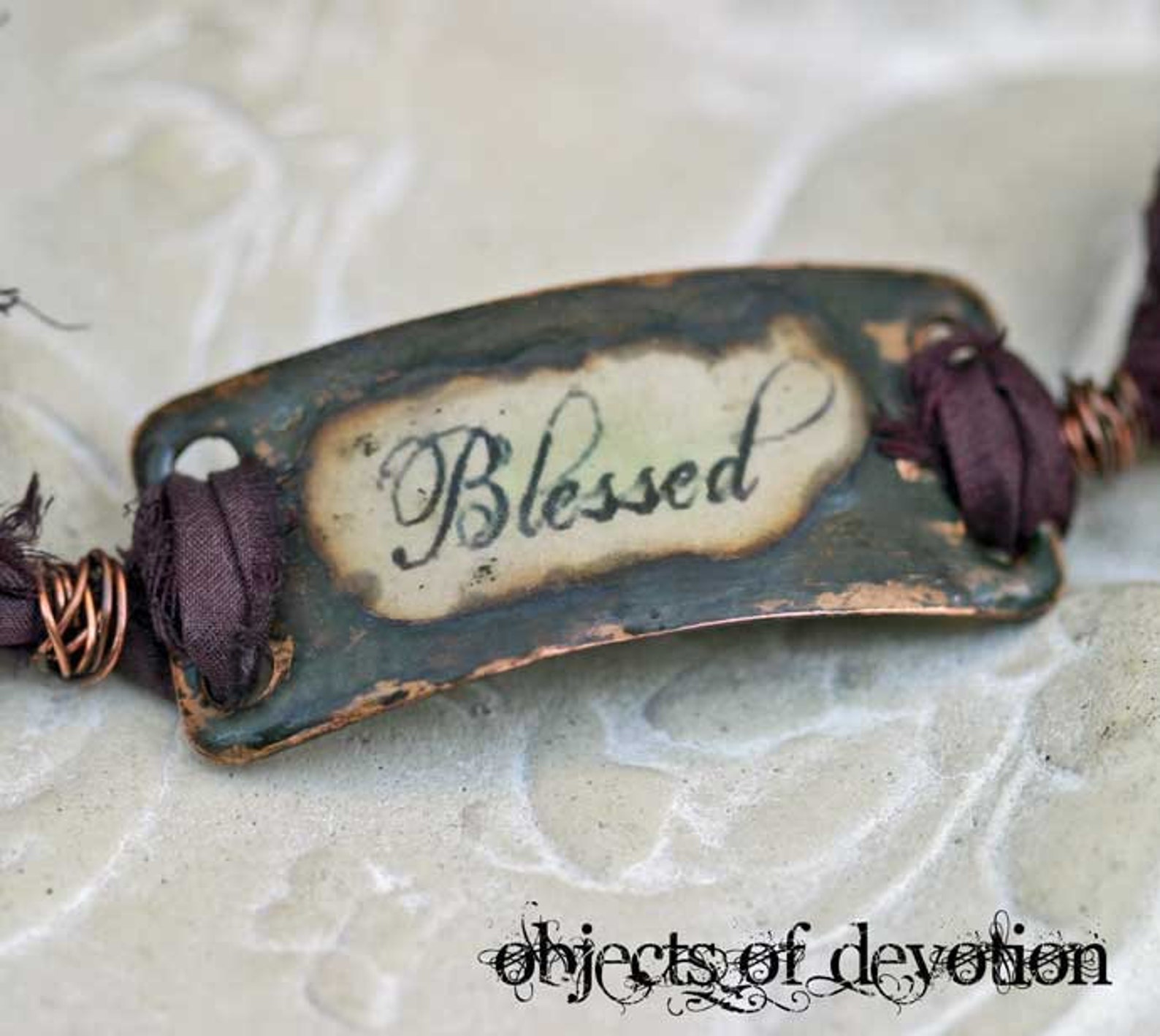 Blessed Bracelet Words to Live by Copper & Silk Ribbon Etsy