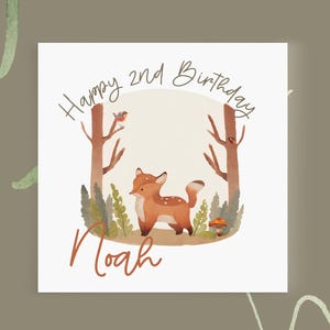 Carte d'anniversaire personnalisée renard des bois pour enfants - Carte de voeux personnalisée avec nom et âge pour les anniversaires d'enfants, les amoureux de la nature et des animaux
